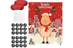 Gejoy Christmas Party Pin Games Set Pin The Nose on The Snowman Pin The Beard on The Santa Claus Pin The Nose on The Reindeer for New Year Xmas Party Supplies Reindeer