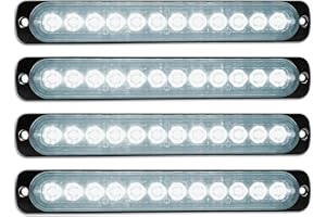 RIGIDON 4Pcs 7.5" 12 Led Blanc Feu de freinage stroboscopique, Balise clignotante de sécurité 12V 24V Barre lumineuse led pour voiture véhicule utilitaire bateau remorque caravane