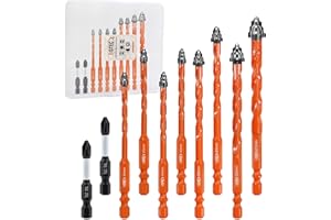 BGTEC Punte Eccentriche a denti di Sega a Quattro Taglienti - 10 pezzi Punte per Piastrelle Ø 5-12 mm con punta a cacciavite PH2 per legno plastica mattoni piastrelle vetro calcestruzzo marmo