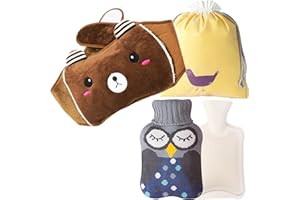 BAYINBROOK Borsa dell'acqua calda, Borsa dell'acqua calda in gomma con morbida copertura in vita, kit per il primo periodo per ragazze e sacchetti antidolorifici per collo, schiena (orso bruno)