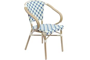 Oviala Fauteuil de terrasse bistrot Parisien en Aluminium et rotin Bleu