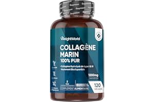 WEIGHTWORLD Collagène Marin Hydrolysé Type 1 et 3, 120 Gélules, Peptides de Collagène Marin Hydrolysé 1200mg Alternative à la Poudre, sans OGM, sans Gluten et sans Stéarate de Magnésium