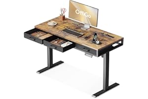 OffiGo Biurko z regulacją wysokości, 120 cm Biurko z elektryczną wysokości z 3 szufladami, biurko elektryczne z regulacją wysokości do domowego biura, brązowe