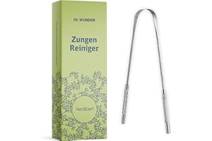 Dr. Wunder® Limpiador lingual: 100% acero inoxidable quirúrgico bañado en plata – naturalmente antimicrobiano | raspador de lengua | higiene bucal mejorada y aliento más fresco