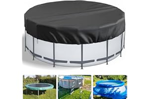 LQCOZYM Poolabdeckung Rund 366 cm – 420D Oxford Pool Winterabdeckung & UV-beständig – Mit Kordelzug & Bodenankern – Winter-Schutzplane für Aufstellpools, Trampolin & Whirlpool (Schwarz, 366 cm)