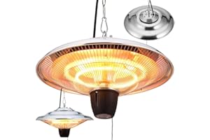 Monzana Stufa a Infrarossi Lampada da Soffitto Alogena Riscaldantore 1500W IP24 Lampadario a Fungo Lampade da Esterno