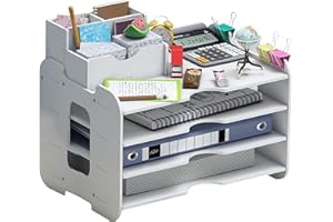 HGGZEG Organizer da ufficio, organizer per scrivania, con ripiani per lettere, per documenti formato A4, per casa, ufficio e scuola (4 ripiani)