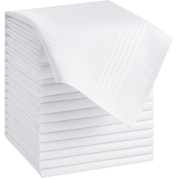 Mouchoirs En Coton Blanc 100% - Lot De 12 Paquets, 44x44 Cm, Bordure à Carreaux