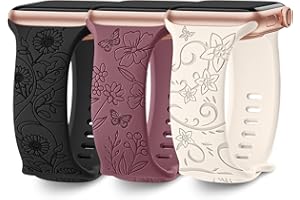 AMSKY 3 Stück Floral Gravierte Band Kompatibel mit Apple Watch Armband 40mm 41mm 44mm 45mm 38mm 42mm 49mm für Damen, Silikon Ersatzarmband Kompatibel mit iWatch Armband Se Ultra 9 8 7 6 5 4 3 2 1