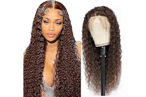 AiPliantfis Peluca con malla frontal para mujer 4x4 Lace Front Wig Human Hair Wig Chocolate Glueless Wig Long Wig Pelucas Cabello Soft Hair Top Swiss Lace Pre Plucked with Baby Hair 18 inch