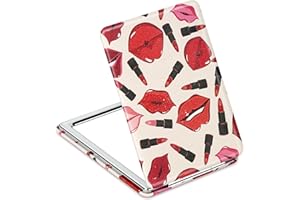 YTZJ DIRECT Premium Vanity Compact Makeup Mirror for Girls and Women, Stylish Slim Travel Cosmetic Mirrors for Pocket Purse Wallet Handbag, Portable Magnifying Handheld Small Mirror with Red Classic PU Leather