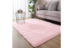Hiser Rugs Tapis de Salon à Poils Longs Tapis de Sol Moelleux Shaggy Doux et Confortable Moderne Tapis Antidérapant Décoration Intérieure Tapis Moelleux pour Salon Chambre (Rose,160x200cm)