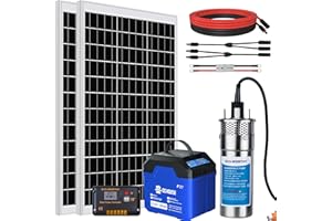 DCHOUSE Kit de pompe à eau pour puits profonds, avec pompe à eau submersible 12 V CC + 2 panneaux solaires de 120 W + batterie Bluetooth 100 Ah + régulateur 20 A pour fontaines, étangs, fontaines