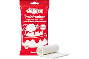 dekora - Pasta de Azúcar Fondant Blanco para Tartas, galletas, cupcakes - Elástico y fácil de trabajar - Modelado Fácil - Sin gluten, Halal y Kosher - 250 g