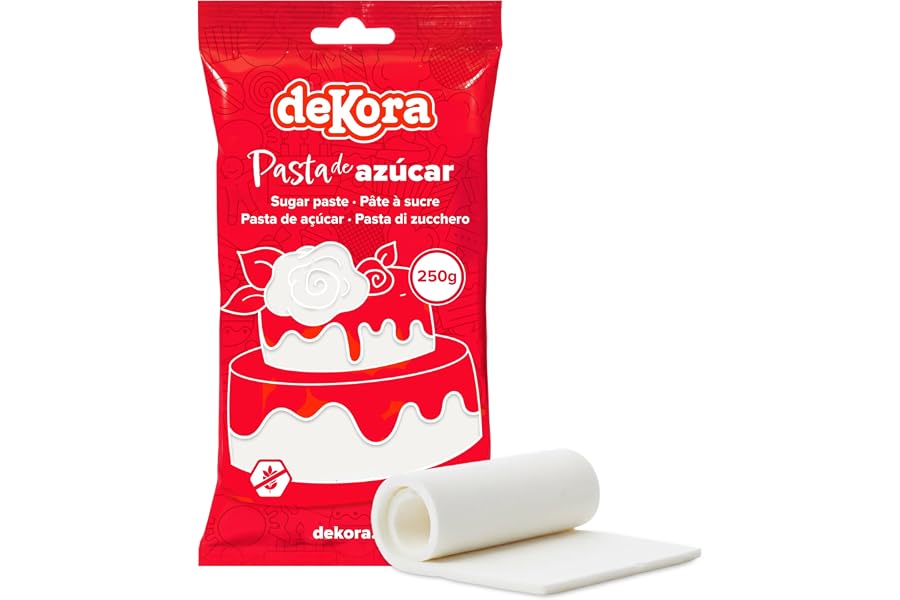 dekora - Pasta de Azúcar Fondant Blanco para Tartas, galletas, cupcakes - Elástico y fácil de trabajar - Modelado Fácil - Sin