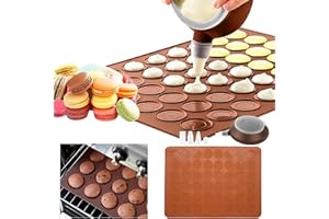 Heveer Tapis de Cuisson Macarons 48 Trous Antiadhésif Plaque à Macarons Silicone Moule Macaron avec Poche à Douille et 4 Douilles de Formes pour Gâteaux De Dessert Biscuits