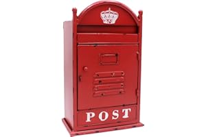 Funerom Vintage Wall Mounted Post Box Metal Mailbox 22.9 x 14 x 37 cm, Rustic Red