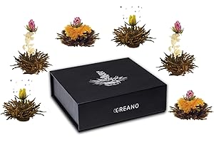 Creano ErblühTee mieszanka 6 rozkwitających herbat kwiatowych, "czarna herbata" w eleganckim pudełku magnetycznym ze srebrnym tłoczeniem