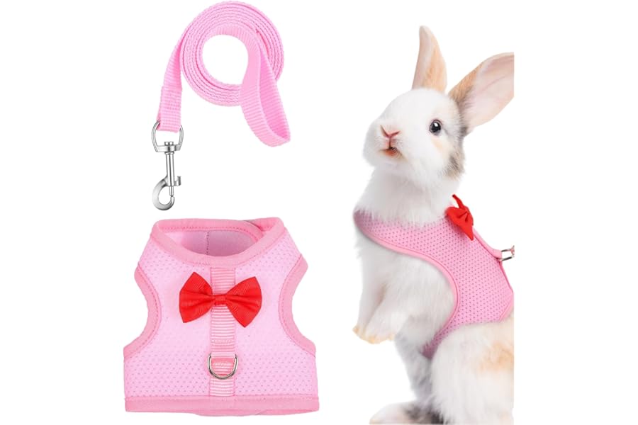 Soft Breathable Bunny Harness & Lead Set,Escape-Proof Rabbit Vest with Safety Buckles Adjustable Small Animal Harness for Guinea Pig Ferret Kitten