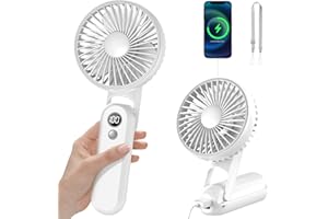 CNMTCCO Handventilator, Mini Tragbarer Ventilator, Wiederaufladbarer, Faltbarer USB-Ventilator Mit 5 Geschwindigkeitsstufen, Leiser Kleiner Persönlicher Ventilator mit Powerbank (Weiß)