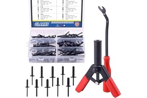 Glarks 92Pcs Rivet Gun, Fastener Removal Tool and 6 Sizes Nylon Universal Pop Rivet Assortment Set for installing and Removing Car Door Panel and Upholstery Clips (Rivet Gun)