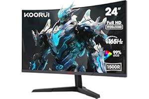 KOORUI 24 Inch Gaming Monitor, 180Hz Curved Monitors, FHD 1080P VA 1ms 1500R PC Monitors with Adaptive Sync, HDMI X2-DP, VESA Compatible, Tilt Adjustable, Eye Care