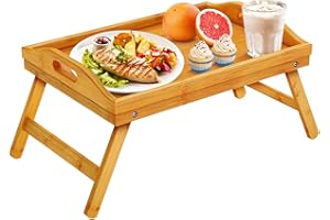 Pipishell Bamboo Bed Tray Table with Foldable Legs, Breakfast Tray for Sofa, Bed, Eating, Working, Used As Desk Snack Tray