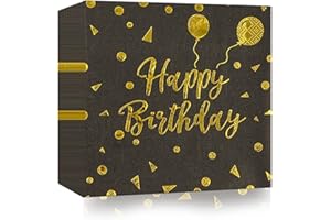 HFBOBP 40 Stück Happy Birthday Schwarz Gold Geburtstag Servietten,33x33cm Papier Party Servietten für Mann Frau Mädchen Geburtstag Party Deko