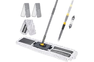 Myiosus Bodenwischer, Wischmopp, 90cm Breit Flachmopp mit 154cm Edelstahlgriff, 360° Drehgelenk, Industrieller Großer Wischer Boden for Hardwood, Marble, Haus- 2 Mikrofaser Pads & 1 Baumwolle Pad