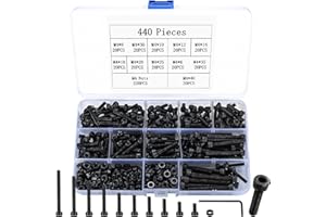 HAOCHEN 440-Piece M4 black Bolts and Nuts Set, Alloy Steel Allen Screws Bolts and Nuts Assortment Kit, Allen Machine Screws with 2-Piece Hex Wrench
