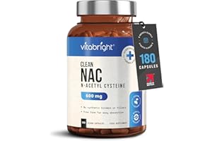 VitaBright NAC Supplement | 600mg | 180 Capsules | Acetylcysteine Nutritional Supplements | Swallow or Twist Open Capsules of Powder | Pure Clean NAC N-Acetyl-Cysteine 600mg Supplement