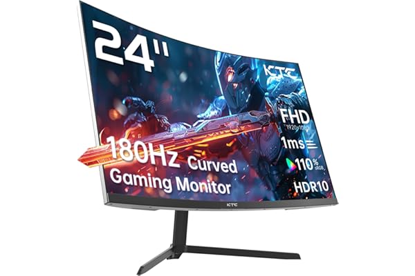 KTC Monitor Gaming Curvo 1500R 24 Pulgadas, FHD (1920x1080p) 1ms 180Hz 144Hz 120Hz Pantalla Gaming, Adaptive Sync, VA Panel, HDR, HDMI 2.0/DP 1.4, VESA para PC, portátil, PS5 y más