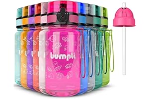 bumpli ® butelka dla dzieci, 350 ml, z pokrywką ze słomką, szczelna, nie zawiera BPA, butelka dla dzieci do przedszkola, szkoły, na wycieczki, wyjątkowo lekka i wytrzymała różowy różowy