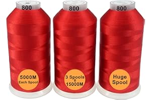New brothread Conjunto de 3 Rojo Colores Poliéster Bordado Máquina Hilo Grande carrete 5000M para todas las máquinas de bordado