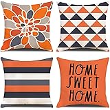 Set di 4 Cuscini Divano arancia Moderno Geometrico Cotone Biancheria Decorativo Copricuscini Divano 45x45cm