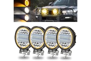 4PCS 72W LED Spot Light Bar,KaiDengZhe Off Road LED Work Light with 4.5" Amber Strobe Halo Ring Off Road Pods Spot Flood Combo Lamp 12V-36V for Motorcycle SUV Boat Truck