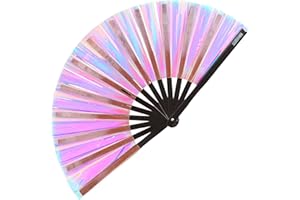 SOJOURNER BAGS Holographischer Rave-Fan,Pride Fan und Festival Fan,Großer faltbarer Fächer für Festivals, Halloween, Burlesque, Regenbogen & Pride für Frauen & Rave Accessoires,Clack Fan Handfächer (Samt)