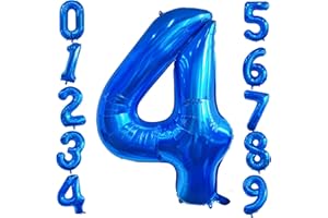 OUSUGA Globo Azul Oscuro Número 4, 40 Pulgadas Globos de Helio con Número de Papel de Aluminio Globos de Cumpleaños Decoraciones de Fiesta Para Aniversario Graduación Baby Shower Suministros Para Fiestas