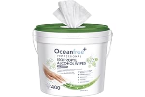 Ocean Free Pro 70% Isopropyl Alcohol Disinfection Wipes - Tub of 400 - Multi Purpose Medical Grade Professional IPA based Disinfection - Made in the UK (Single)