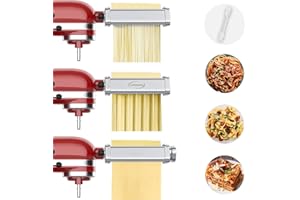 TPGSING Macchina Pasta per KitchenAid Robot da Cucina, Acciaio Inox Spaghetti Accessorio 3 Pezzi per Kitchen Aid Accessorio, Include Rullo per Pasta, Tagliaspaghetti per Fettuccine, Rullo per Lasagne