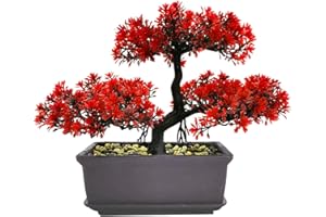 Jiakalamo Plantas Falsas, árbol de bonsái Artificial, en Maceta, Mesa de Sala de Estar, decoración de Interiores (Rojo)
