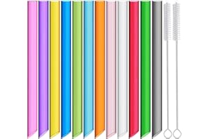 ALINK Lot de 12 pailles à thé à bulles, réutilisables, colorées avec 2 brosses de nettoyage, pointes de paille, pailles à jus réutilisables extra larges et pailles Boba (13 mm x 26 cm)
