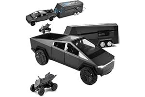 TOPRON Tesla Cybertruck Model Car, Cyber Truck Toy with Motorhome, Beach Motorcycle, 1:32 Die-Cast Alloy Pickup Trailer Model Kit with Light and Sound, for Children Ages 3 and Up-Grey