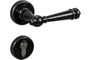 Gedotec Picaporte de diseño vintage de hierro forjado antiguo, Picaporte para puertas de habitaciones – Silvretta-R | cilindro PZ | Picaporte de puerta revestido negro | 1 juego