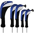 Golf Club Head Covers Woods Driver Fairway Hybrid 3 Set, Headcovers Men Long Neck 1 3 5 7 X Interchangeable Number Tag, Fit Nike Ping Mizuno Titleist 460CC (Blue 5 Pack, 1 Driver&2 Fairway&2 Hybrid)
