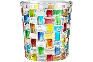 Toptime Tea Light Holder, Stained Glass Candle Holder with Woven Pattern, Romantic Color Clash Votive Candle Holder, Christmas Candle Holder for Table Centrepiece, Holiday, Party, Home Decor