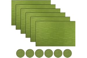 BECHEN Plastic Placemats and Coasters,Non Slip Washable Placemats for Dining Table Wipe Clean Table Mats Set of 6(Sage Green)