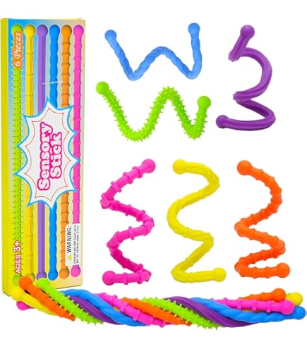Set 6 Bastoncini Sensoriali Siliconici - Giocattoli Fidget Per Ansia E Stress - Per ADHD, Autismo, Bambini E Adulti - Texture Uniche