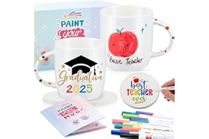 Geiserailie 2 Tasses à Peindre en Céramique Blanche Set avec 2 Sous-Verres 12 Stylos Porcelaine Tasse à Café Kit Mug Peindre Cadeau DIY, Sous-Verres à Ne Pas Chauffer au Four(Style Commun)