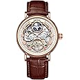 IK COLOURING Automatic Mechanical Mens Luxury Skeleton Automatic Mechanical Wrist Watches Leather Moon Phrase Luminous Hands Self-Wind Watch,Tourbillon Automatic Waterproof Wrist Watch for Men Gift